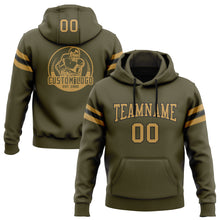 Load image into Gallery viewer, Custom Stitched Olive Old Gold-Black Football Pullover Sweatshirt Salute To Service Hoodie
