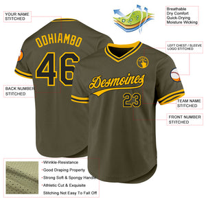 Custom Olive Black-Gold Authentic Throwback Salute To Service Baseball Jersey