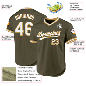 Custom Olive White-Old Gold Authentic Throwback Salute To Service Baseball Jersey