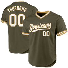 Load image into Gallery viewer, Custom Olive White-Old Gold Authentic Throwback Salute To Service Baseball Jersey
