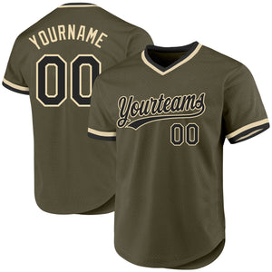 Custom Olive Black-Cream Authentic Throwback Salute To Service Baseball Jersey