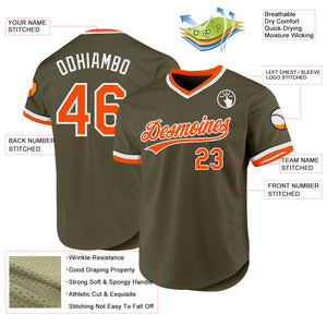 Custom Olive Orange-White Authentic Throwback Salute To Service Baseball Jersey