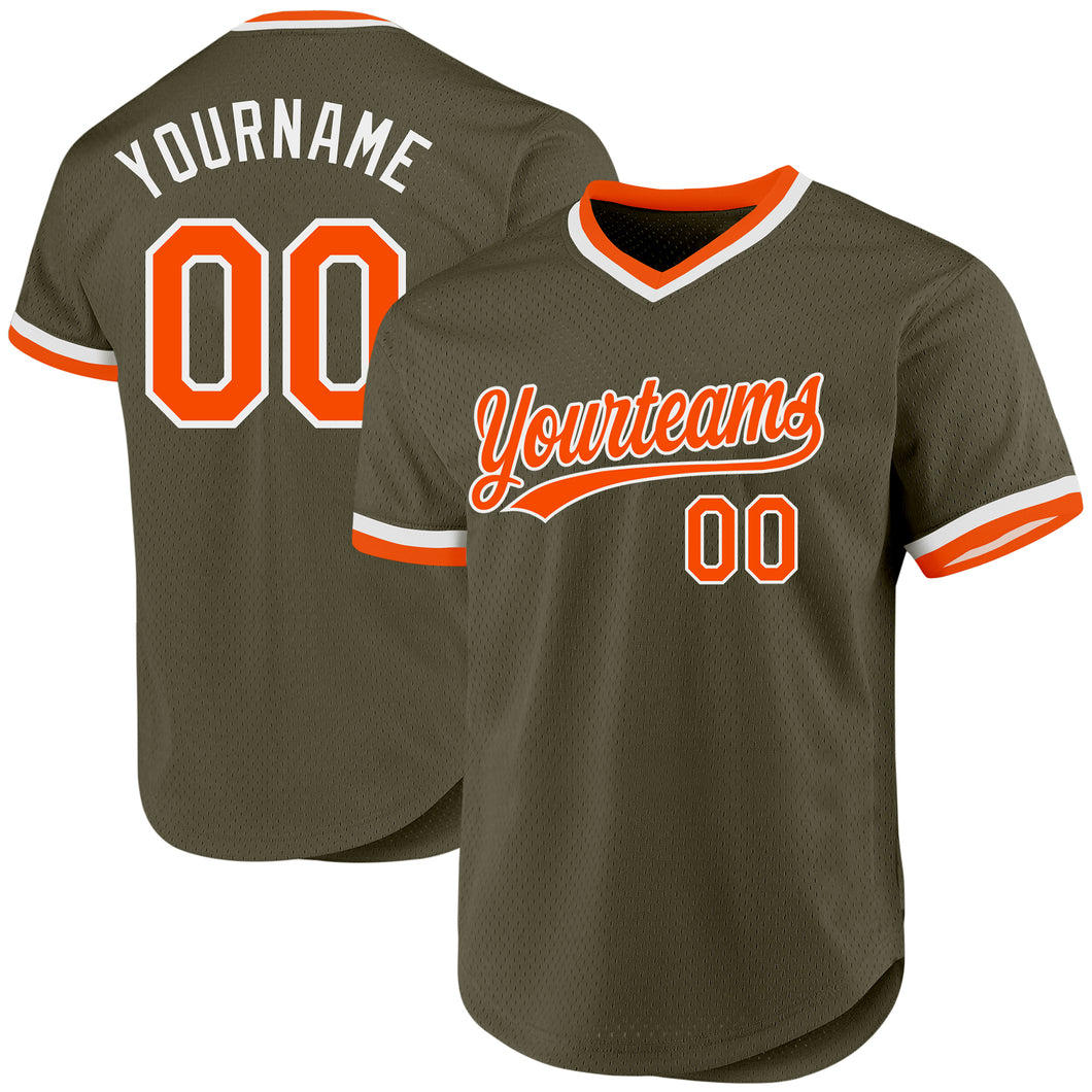 Custom Olive Orange-White Authentic Throwback Salute To Service Baseball Jersey