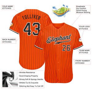 Custom Orange Black Pinstripe Black-White Authentic Baseball Jersey