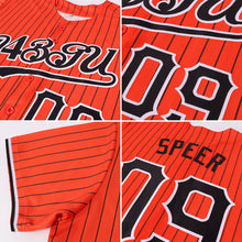 Load image into Gallery viewer, Custom Orange Black Pinstripe Black-White Authentic Baseball Jersey
