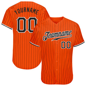 Custom Orange Black Pinstripe Black-White Authentic Baseball Jersey