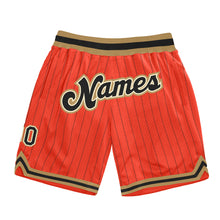 Load image into Gallery viewer, Custom Orange Black Pinstripe Black-Old Gold Authentic Basketball Shorts
