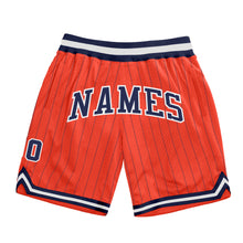 Load image into Gallery viewer, Custom Orange Navy Pinstripe Navy-White Authentic Basketball Shorts
