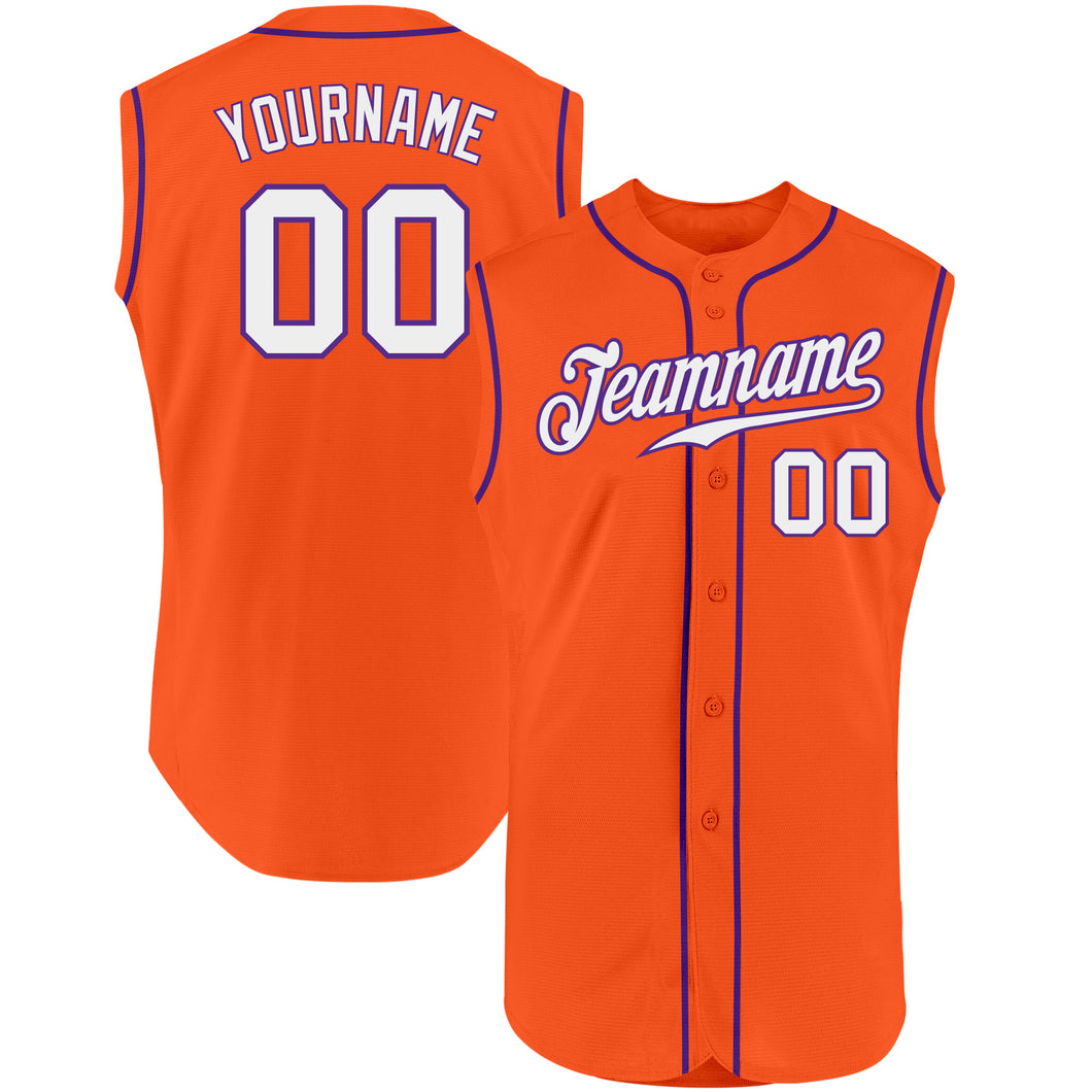 Custom Orange White-Purple Authentic Sleeveless Baseball Jersey