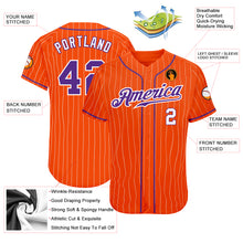 Load image into Gallery viewer, Custom Orange White Pinstripe Purple-White Authentic Baseball Jersey
