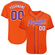 Load image into Gallery viewer, Custom Orange White Pinstripe Purple-White Authentic Baseball Jersey
