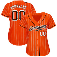 Load image into Gallery viewer, Custom Orange White Pinstripe Brown-White Authentic Baseball Jersey
