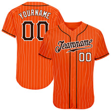 Load image into Gallery viewer, Custom Orange White Pinstripe Brown-White Authentic Baseball Jersey
