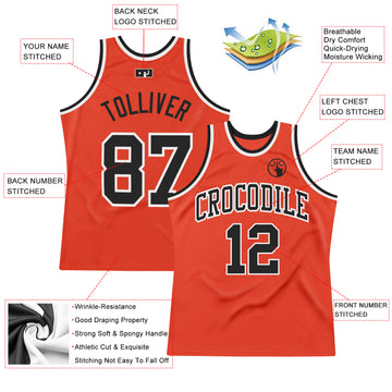 Custom Orange Black-White Authentic Throwback Basketball Jersey