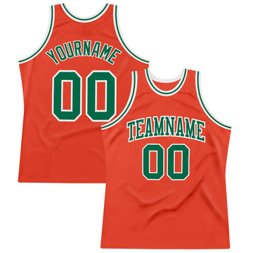 Custom Orange Kelly Green-White Authentic Throwback Basketball Jersey