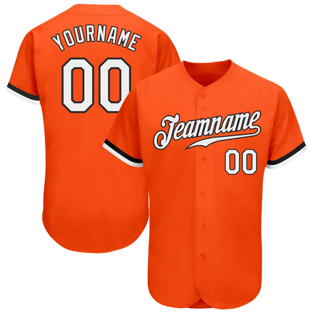 Custom Orange White-Black Authentic Baseball Jersey