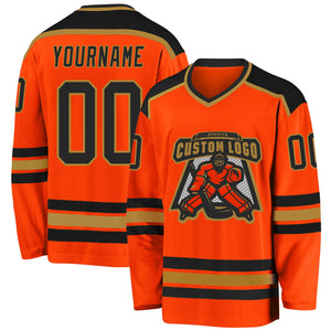 Custom Orange Black-Old Gold Hockey Jersey