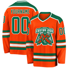 Load image into Gallery viewer, Custom Orange Kelly Green-White Hockey Jersey
