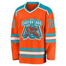 Load image into Gallery viewer, Custom Orange Teal-White Hockey Jersey
