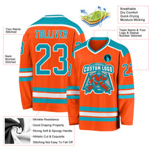 Load image into Gallery viewer, Custom Orange Teal-White Hockey Jersey
