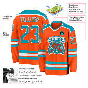 Custom Orange Teal-White Hockey Jersey