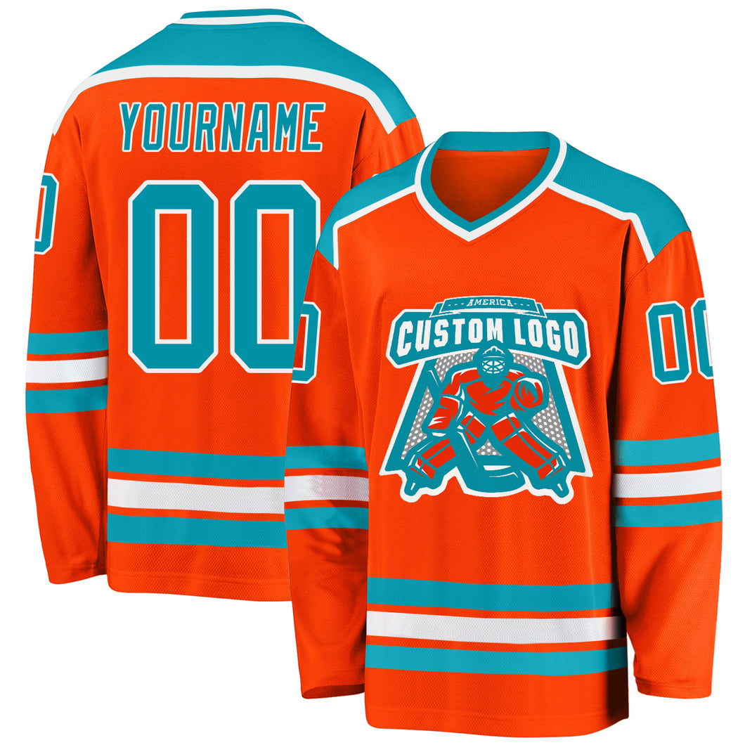 Custom Orange Teal-White Hockey Jersey