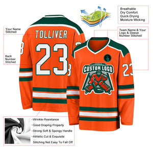 Custom Orange White-Green Hockey Jersey