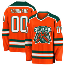 Load image into Gallery viewer, Custom Orange White-Green Hockey Jersey
