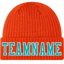 Load image into Gallery viewer, Custom Orange Aqua-White Stitched Cuffed Knit Hat
