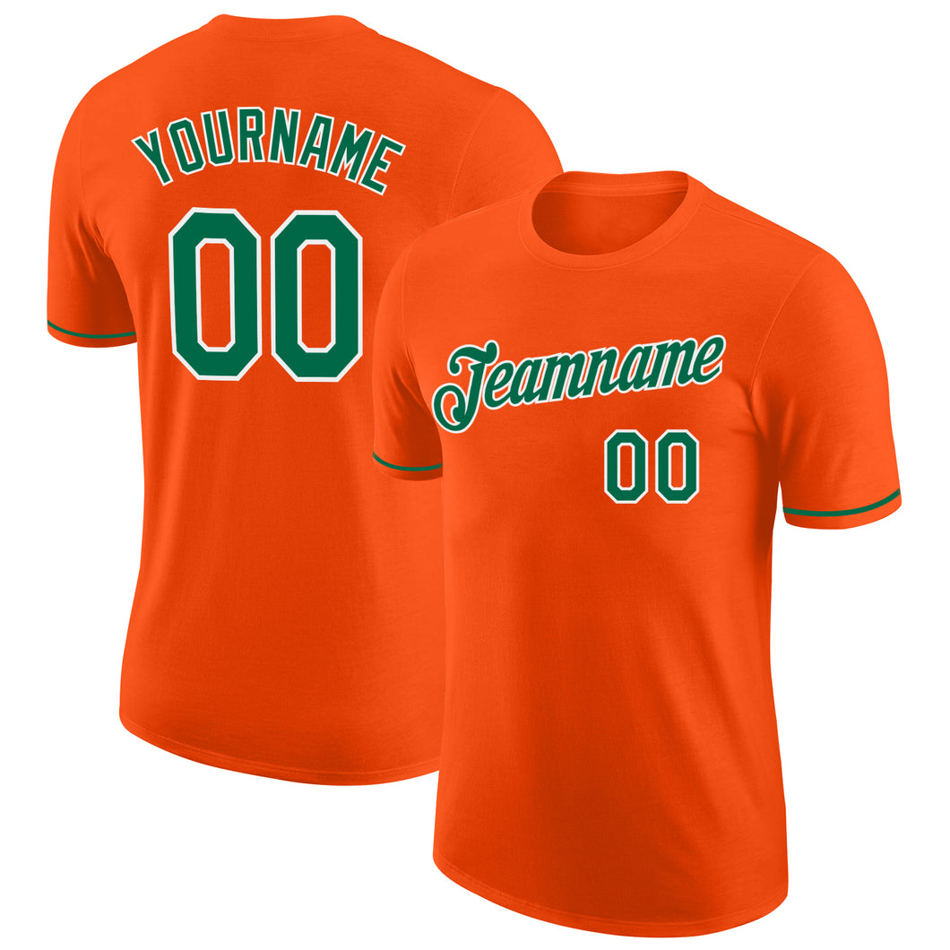 Custom Orange Kelly Green-White Performance T-Shirt