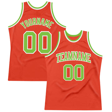 Custom Orange Neon Green-White Authentic Throwback Basketball Jersey