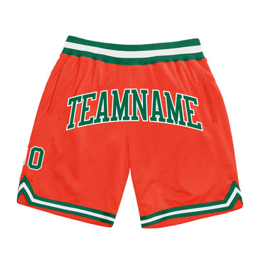 Custom Orange Kelly Green-White Authentic Throwback Basketball Shorts