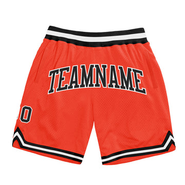 Custom Orange Black-White Authentic Throwback Basketball Shorts