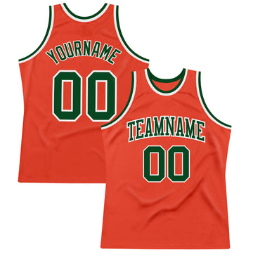 Custom Orange Green-White Authentic Throwback Basketball Jersey