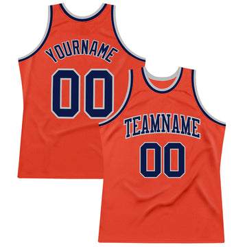 Custom Orange Navy-Gray Authentic Throwback Basketball Jersey
