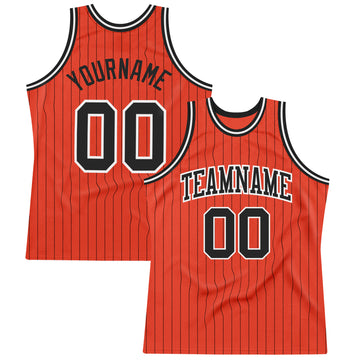 Custom Orange Black Pinstripe Black-White Authentic Basketball Jersey