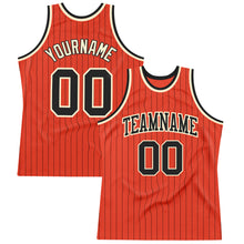 Load image into Gallery viewer, Custom Orange Black Pinstripe Black-Cream Authentic Basketball Jersey
