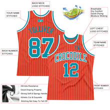 Load image into Gallery viewer, Custom Orange White Pinstripe Teal Authentic Basketball Jersey

