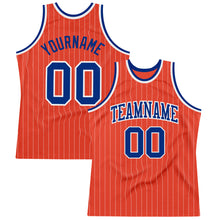 Load image into Gallery viewer, Custom Orange White Pinstripe Royal Authentic Basketball Jersey
