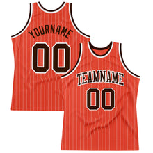 Load image into Gallery viewer, Custom Orange White Pinstripe Brown Authentic Basketball Jersey
