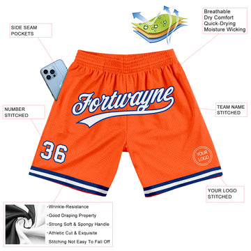 Custom Orange White-Royal Authentic Throwback Basketball Shorts