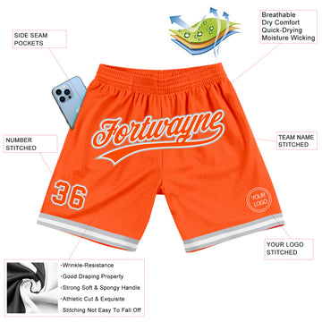 Custom Orange White-Gray Authentic Throwback Basketball Shorts