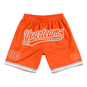Custom Orange White-Gray Authentic Throwback Basketball Shorts
