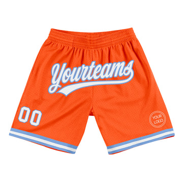 Custom Orange White-Light Blue Authentic Throwback Basketball Shorts