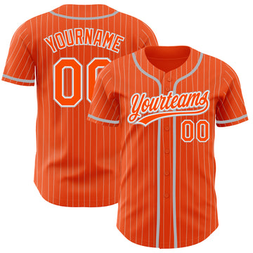Custom Orange White Pinstripe Gray Authentic Baseball Jersey