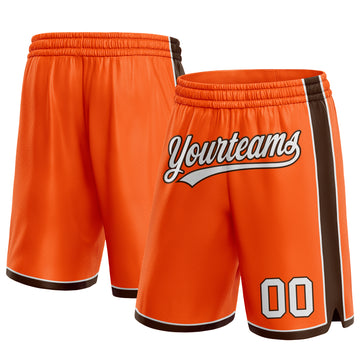 Custom Orange White-Brown Authentic Basketball Shorts
