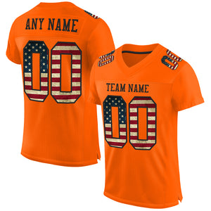 Custom Orange Vintage USA Flag-Black Mesh Authentic Football Jersey