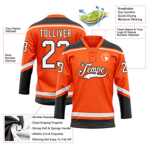 Custom Orange White-Black Hockey Lace Neck Jersey