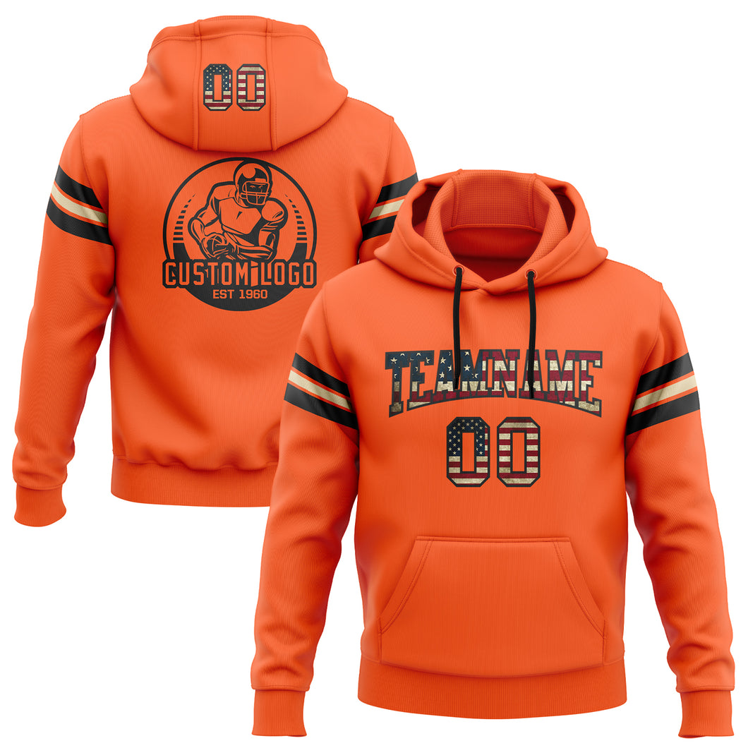 Custom Stitched Orange Vintage USA Flag Black-City Cream Football Pullover Sweatshirt Hoodie