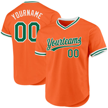 Custom Orange Kelly Green-White Authentic Throwback Baseball Jersey
